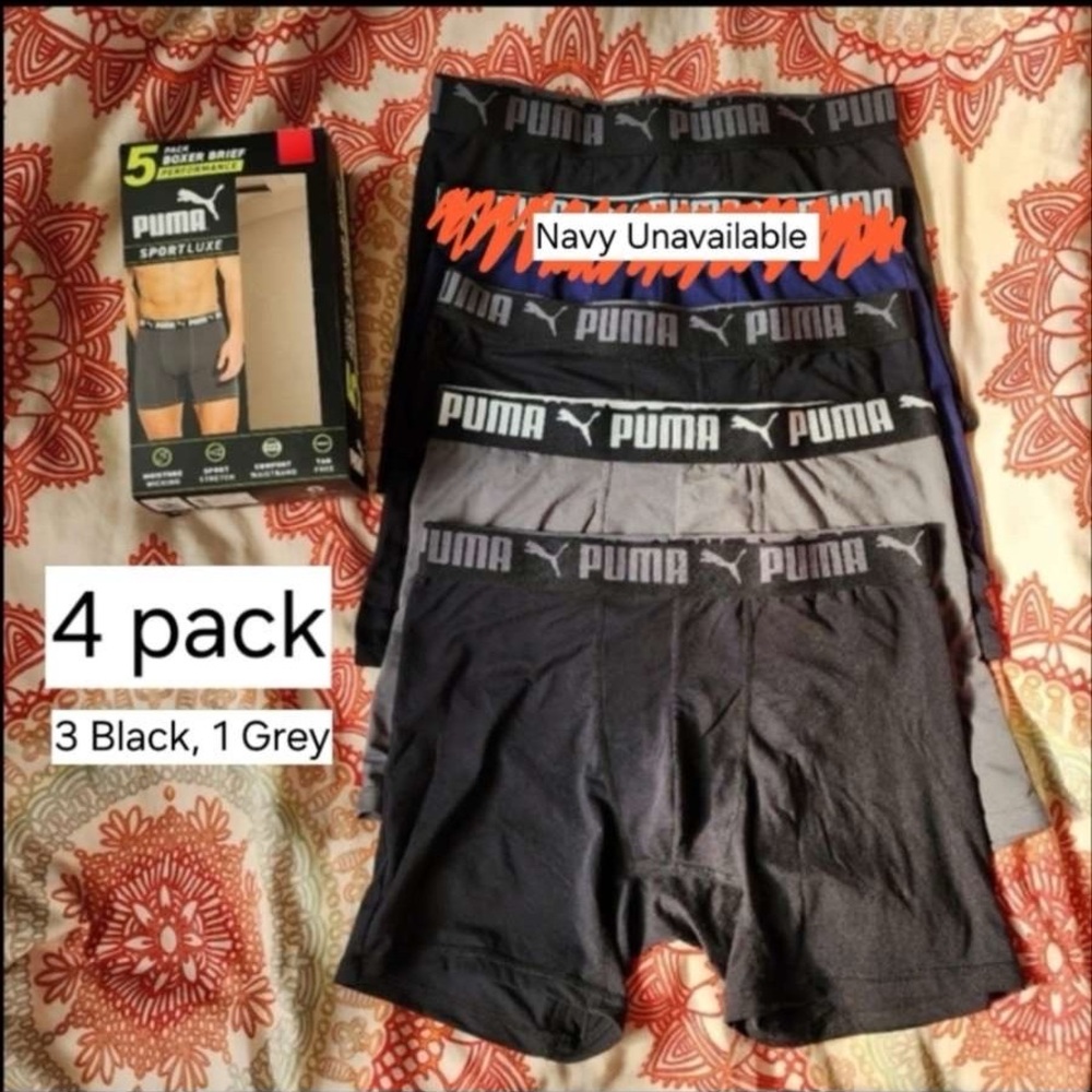 Puma 3 Black, 1 Gray, 1 Navy Blue Boxer Briefs 4-Pack Size Medium